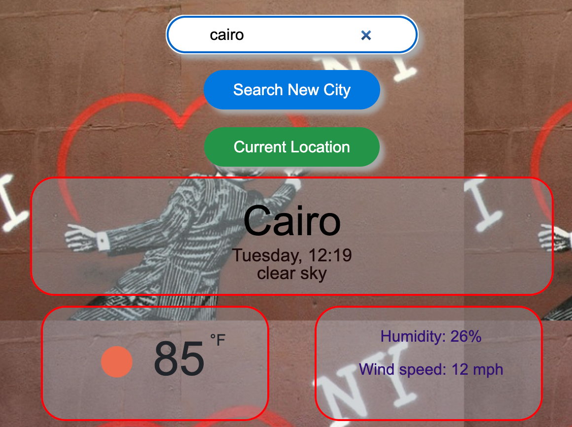 weather app with background streetart mural that says I love New York